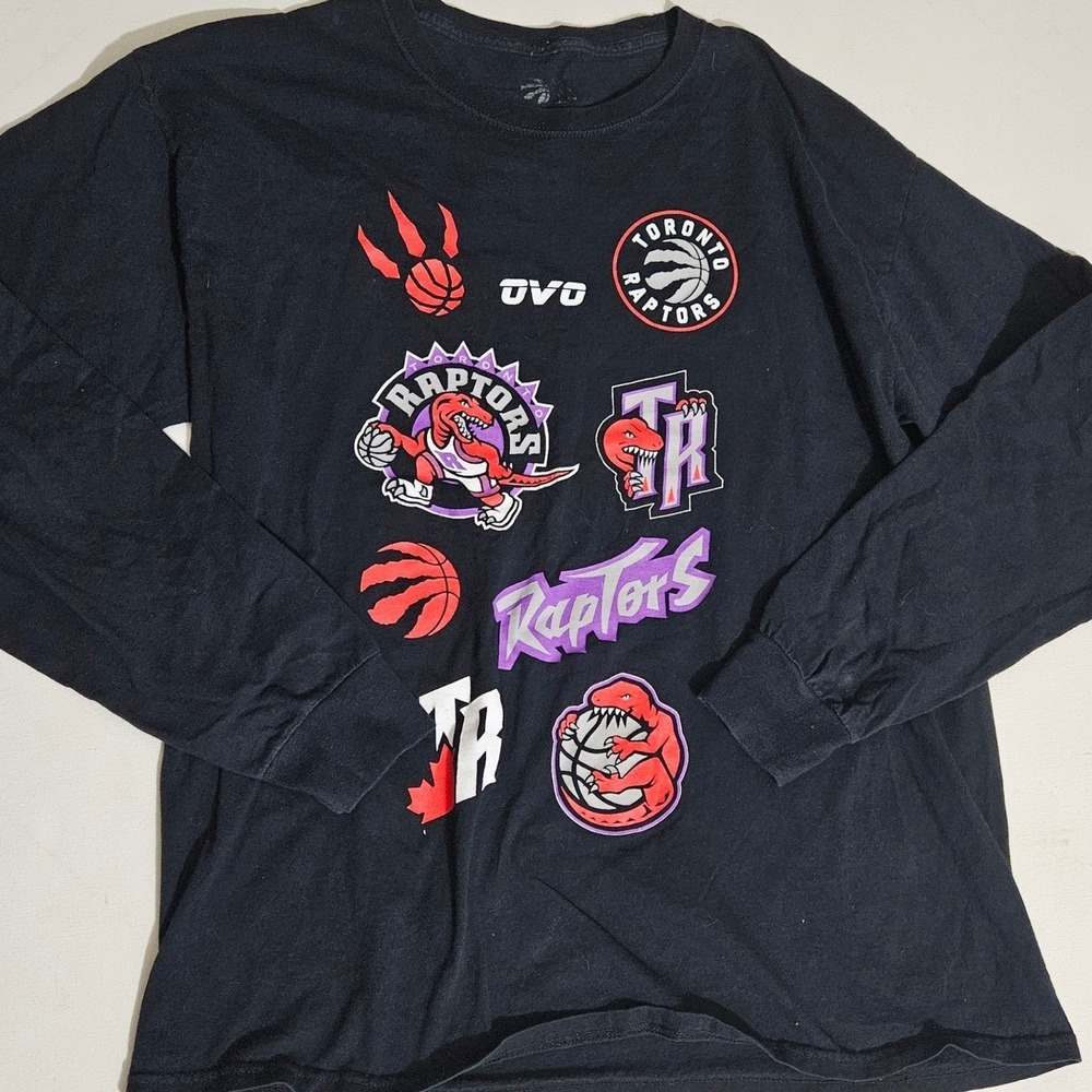 OVO Toronto Raptors Long Sleeve Shirt Mens XL Black Multi Logo Graphic Tee - Picture 3 of 6